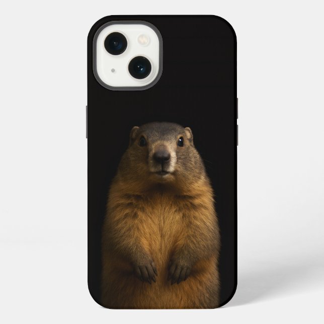 Coque iPhone Noir 4 Luxe iPhone 13, Marmotte Floconneuse (Verso)