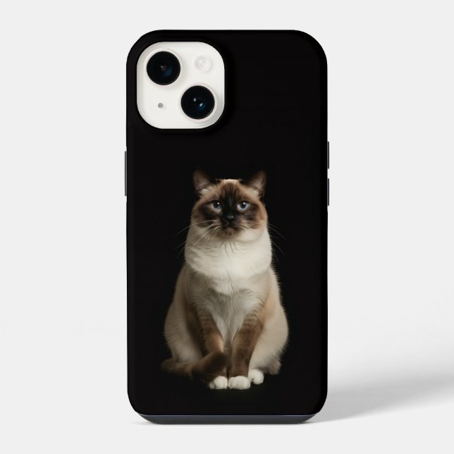 Coque iPhone Noir 4 Luxe iPhone 14 Mate, Chat Birman (Verso)