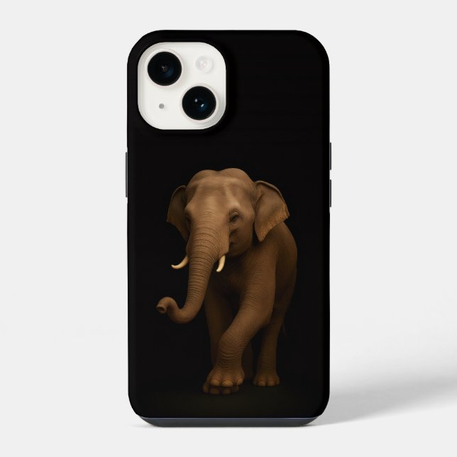 Coque iPhone Noir 4 Luxe iPhone 14 Mate, Éléphant d'Inde (Verso)