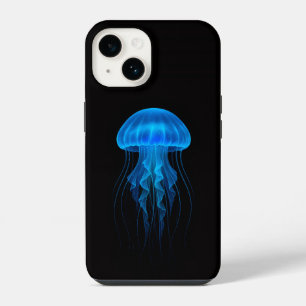 Coque Pour iPhone 14 Noir 4 Luxe iPhone 14 Mate, Méduse Bleu Néon