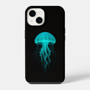 Coque Pour iPhone 14 Noir 4 Luxe iPhone 14 Mate, Méduse Néon Vert