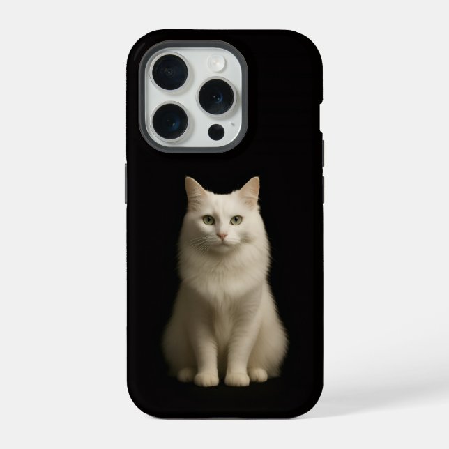 Coque iPhone Noir 4 Luxe iPhone 15 Pro Mate, Chat Angora (Verso)