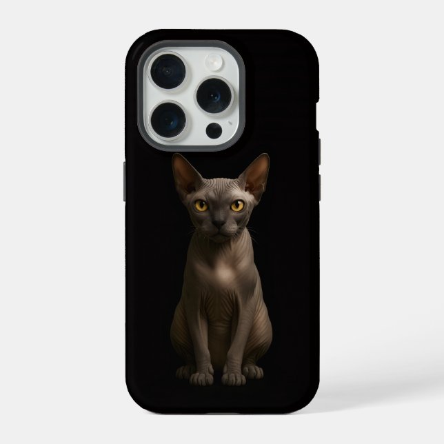 Coque iPhone Noir 4 Luxe iPhone 15 Pro Mate Chat Sphynx (Verso)