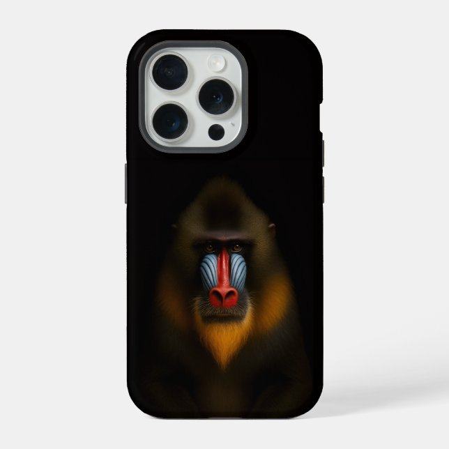 Coque iPhone Noir 4 Luxe iPhone 15 Pro Mate Mandrill Singe (Verso)