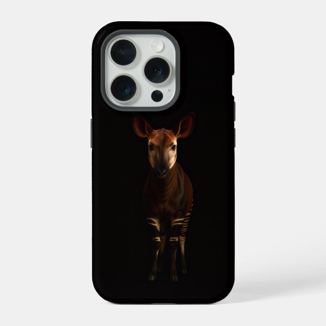Coque iPhone Noir 4 Luxe iPhone 15 Pro Mate, Okapi de la forêt (Verso)