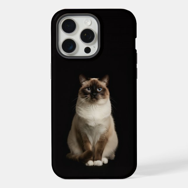 Coque iPhone Noir 4 Luxe iPhone 15 Pro Max, Chat Birman (Verso)