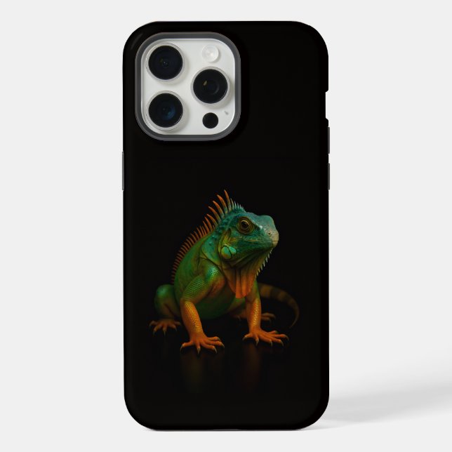 Coque iPhone Noir 4 Luxe iPhone 15 Pro Max, Iguane Vert (Verso)
