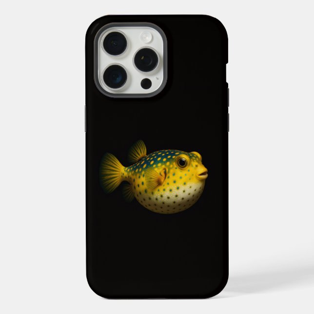 Coque iPhone Noir 4 Luxe iPhone 15 Pro Max, Poisson-lune jaune (Verso)