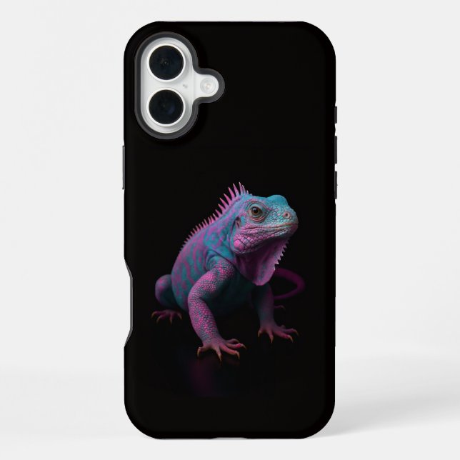 Coque iPhone Noir 4 Luxe iPhone 16 Plus, Iguane Rose (Verso)