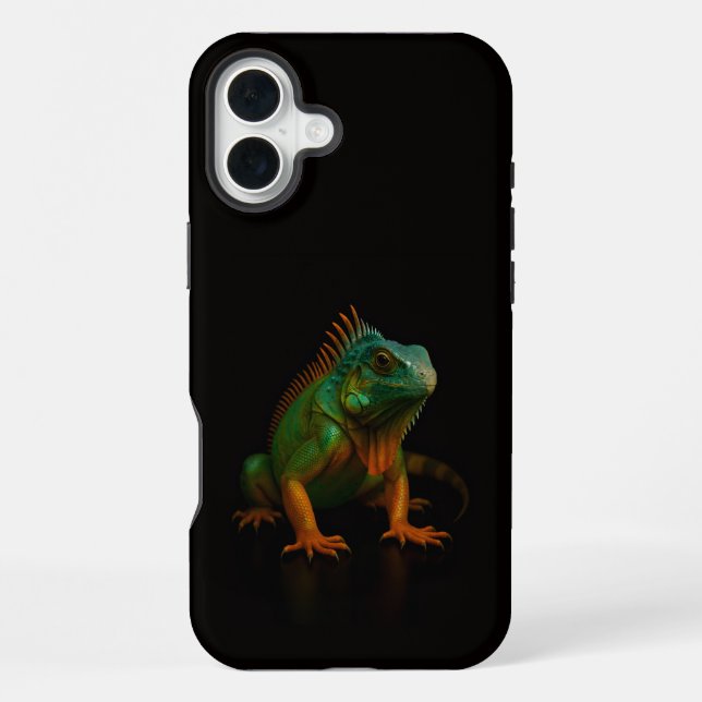 Coque iPhone Noir 4 Luxe iPhone 16 Plus, Iguane Vert (Verso)