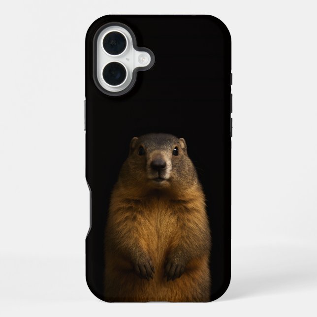 Coque iPhone Noir 4 Luxe iPhone 16 Plus, Marmotte Fluffy (Verso)
