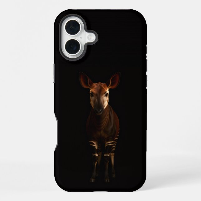 Coque iPhone Noir 4 Luxe iPhone 16 Plus, Okapi de la forêt (Verso)