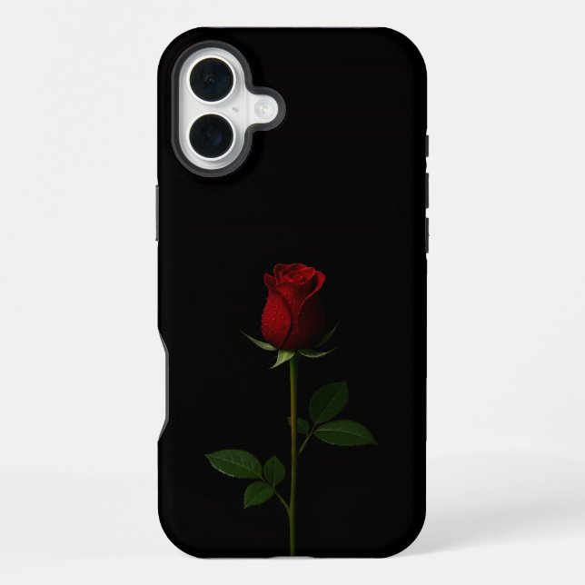 Coque iPhone Noir 4 Luxe iPhone 16 Plus, Rose Rouge Velours (Verso)
