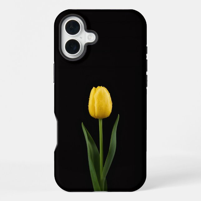 Coque iPhone Noir 4 Luxe iPhone 16 Plus, Tulipe Dorée (Verso)