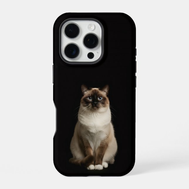 Coque iPhone Noir 4 Luxe iPhone 16 Pro, Chat Birman (Verso)