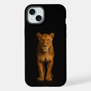Coque iPhone 15 Plus Noir 4 Luxe, Lionne Noble iPhone 15 Plus