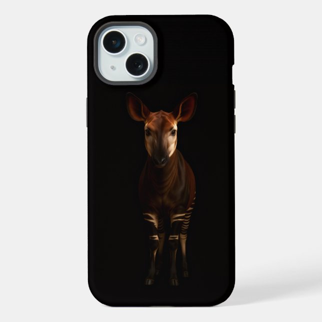 Coque iPhone Noir 4 Luxe, Okapi de la forêt iPhone 15 Plus (Verso)