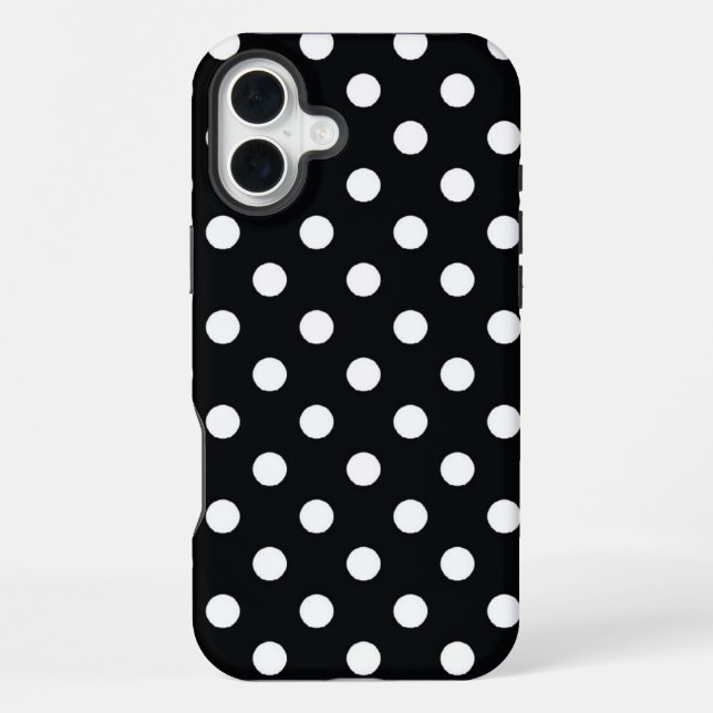 Coque iPhone Noir à pois blancs (Verso)