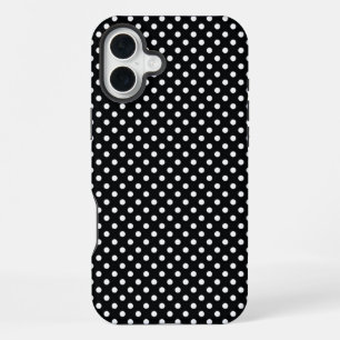 Coque iPhone 16 Plus Noir à pois blancs