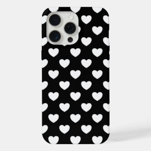 Coque iPhone 15 Pro Max Noir aux coeurs blancs