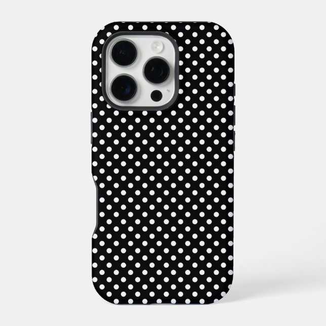 Coque iPhone Noir avec des pois blancs (Verso)