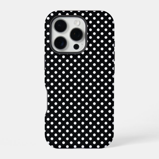 Coque iPhone Noir avec des pois blancs (Verso)