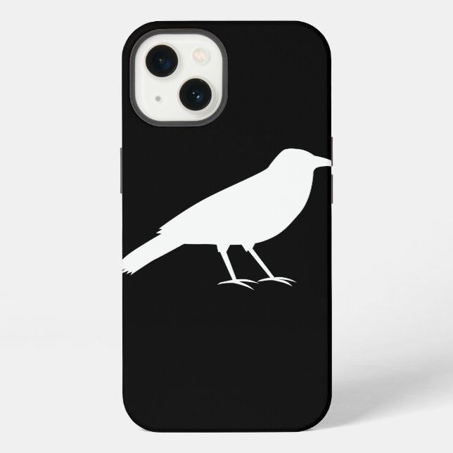 Coque iPhone Noir avec une Corneille Blanche. (Verso)