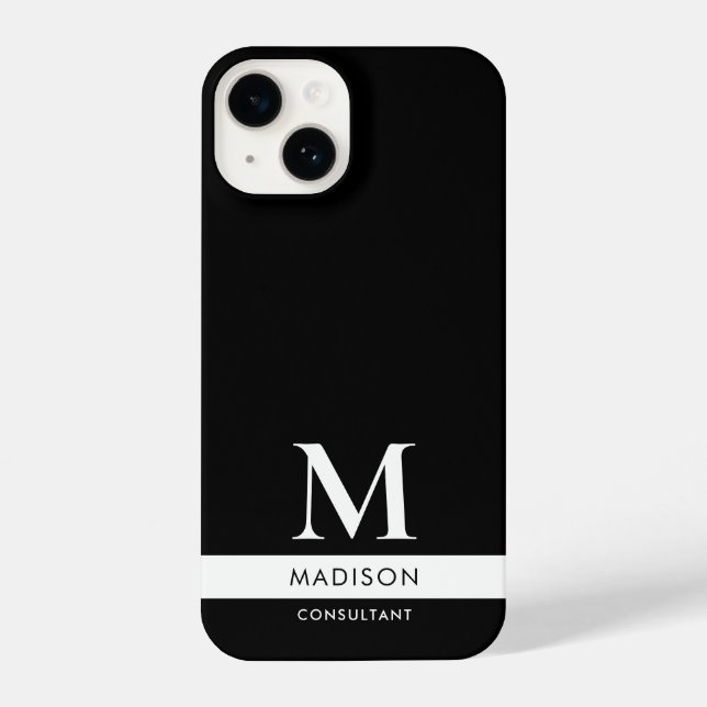 Coque iPhone Noir Blanc moderne Monogramme professionnel (Verso)