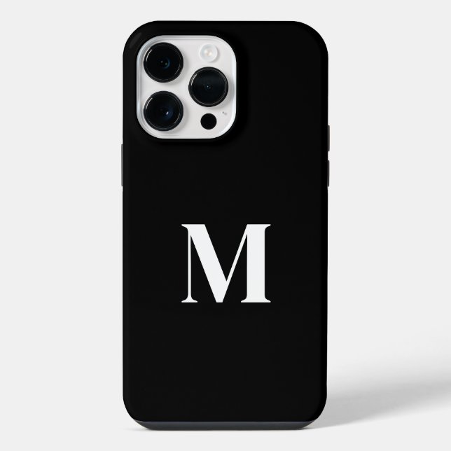 Coque iPhone Noir Blanc Personnalisé Nom Monogramme élégant Élé (Verso)