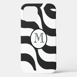 Coque iPhone 12 noir + blanc zèbre rayure motif moderne