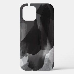 Coque iPhone 12 Noir brossé et blanc Peint Abstrait fond