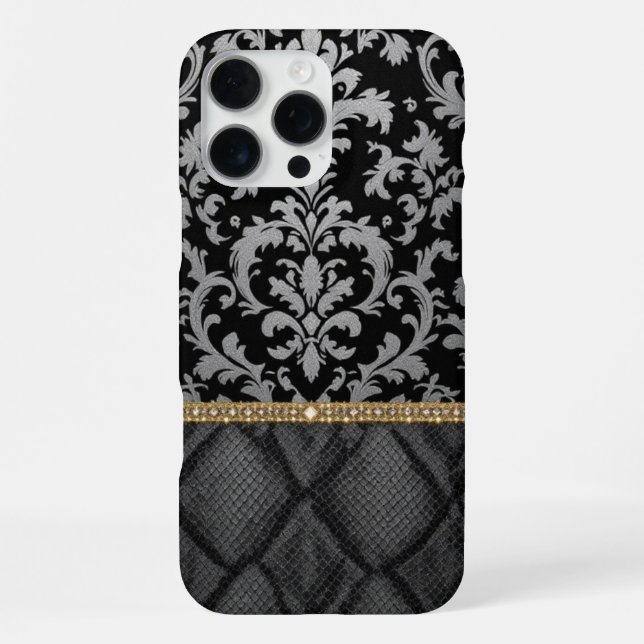 Coque iPhone noir Classic Damask Luxe (Verso)