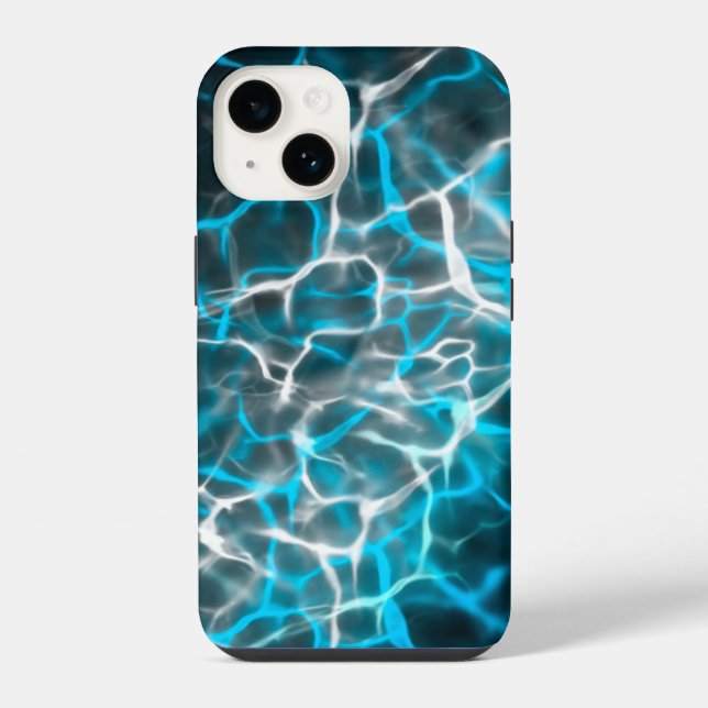 Coque iPhone Noir, éclair blanc et bleu Reflet de l'eau    (Verso)
