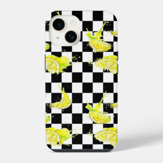 Coque Pour iPhone 14 Noir et Blanc avec Citrons