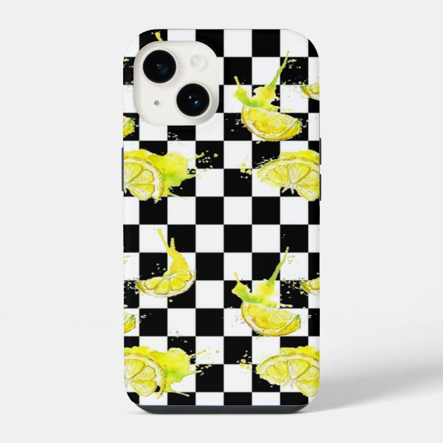 Coque iPhone Noir et Blanc avec Citrons (Verso)