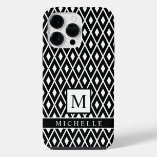 Coque Pour Pour iPhone 14 Pro Max Noir et blanc personnalisé diamant argyle géométri