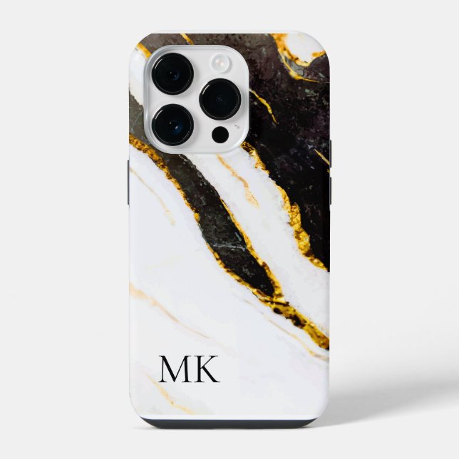 Coque iPhone Noir et Marbre blanc (Verso)