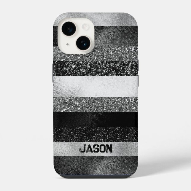 Coque iPhone Noir et paillettes argentées  (Verso)