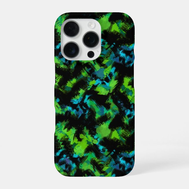 Coque iPhone Noir et vert abstrait (Verso)