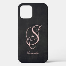 Noir gris rose élégant nom rustique Monogramme
