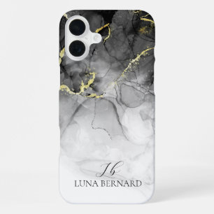 Coque iPhone 16 Plus Noir Jade Aquarelle Encre personnalisable