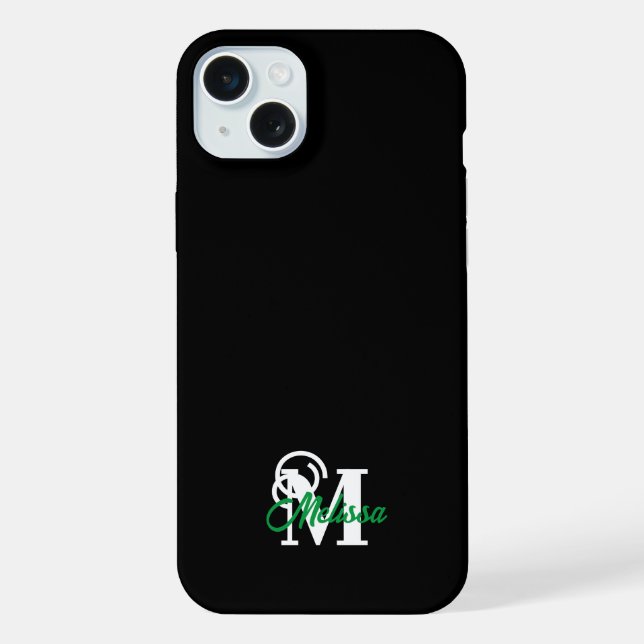 Coque iPhone Noir minimaliste monogrammé (Verso)