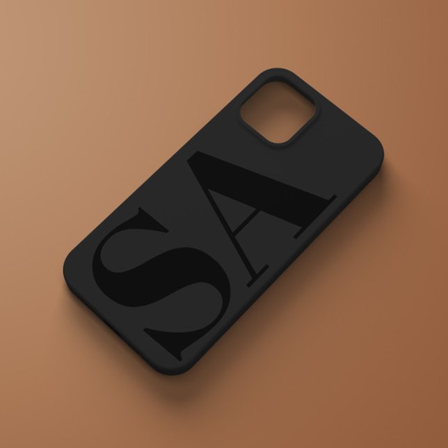 Coque iPhone Noir moderne initial minimal contemporain (Créateur téléchargé)