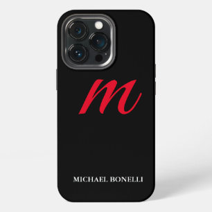 Etui iPhone 13 Pro Noir moderne monogramme rouge professionnel
