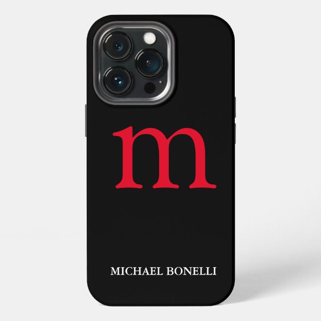 Coque iPhone Noir moderne rouge monogramme professionnel (Dos)