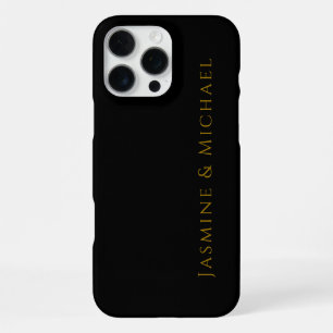 Coque iPhone 16 Pro Max Noir & Or Joli Minimaliste Nom Personnel