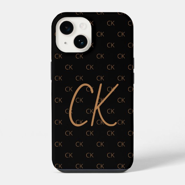 Coque iPhone Noir or monogramme initiales script élégant (Verso)