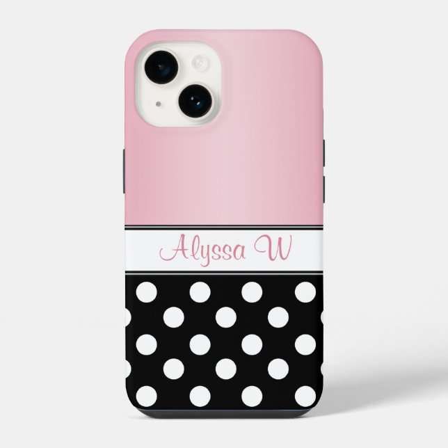 Coque iPhone Noir pois rose (Verso)