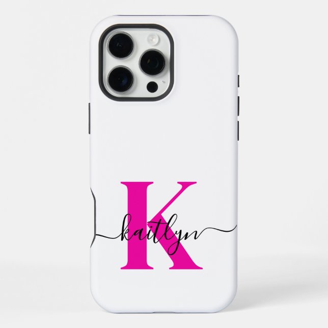 Coque iPhone Noir rose chaud Nom initial Monogramme (Verso)