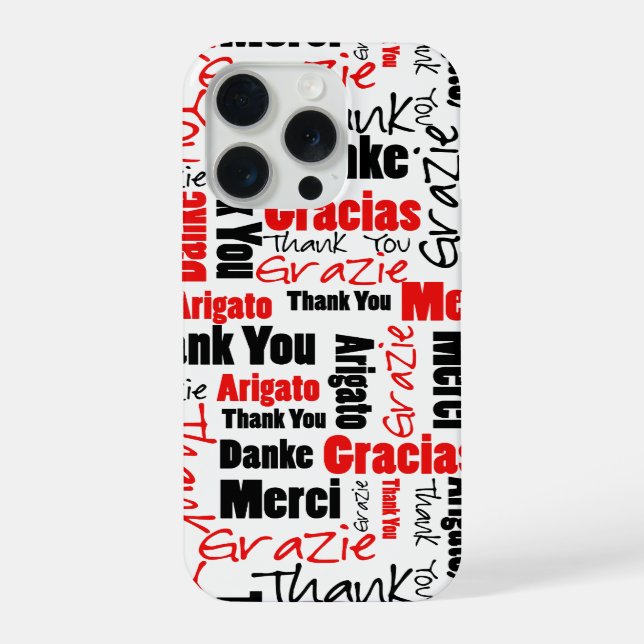 Coque iPhone Noir rouge Merci multilingue Mot Cloud (Verso)